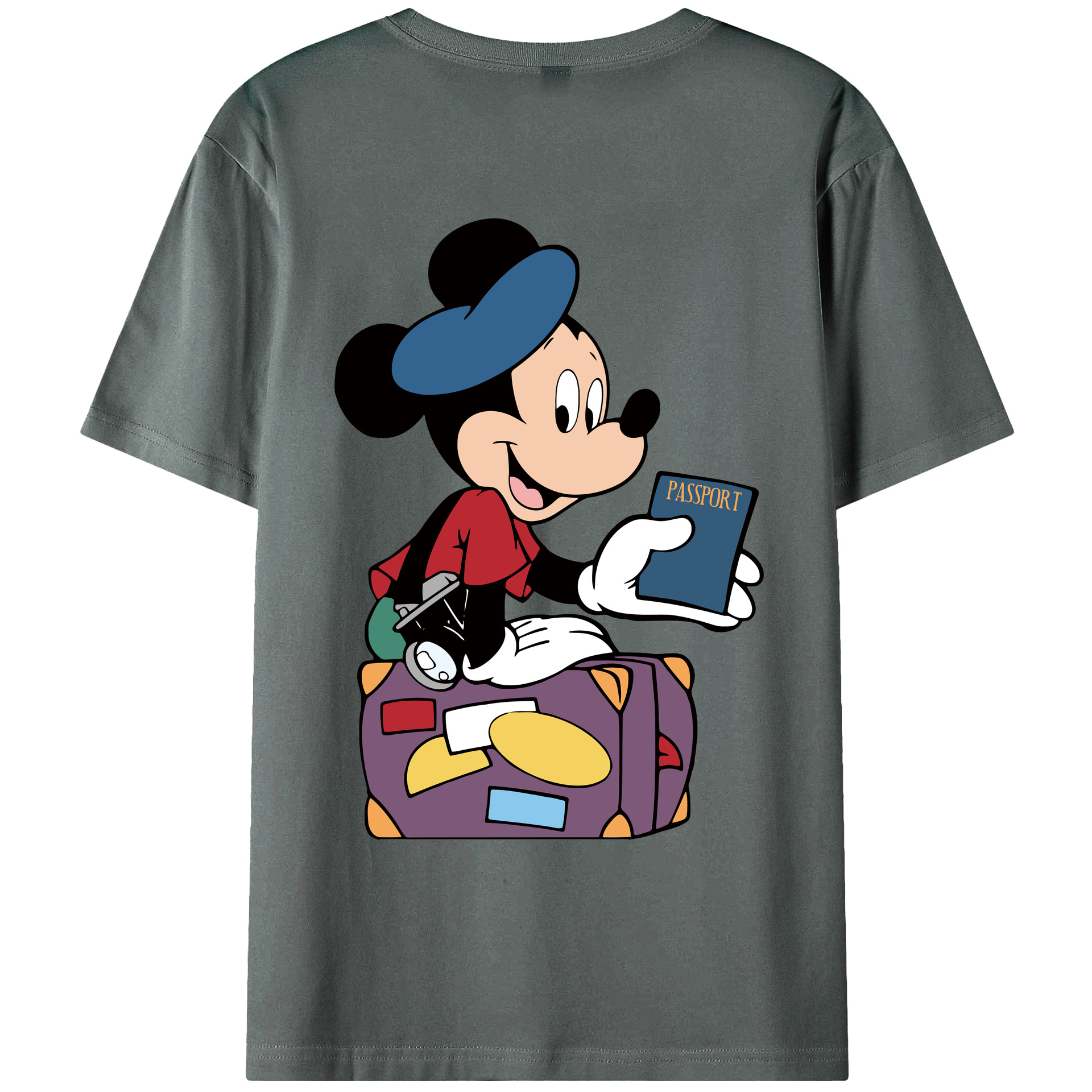 ミッキーマウス Mickey Mouse 綿100％ メンズ半袖Tシャツ（バックプリント） 通気性